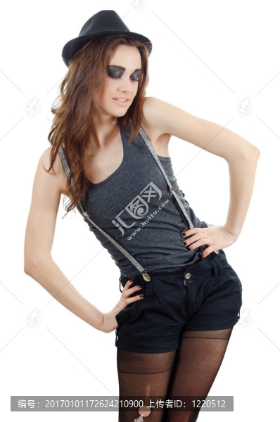 在一頂帽子的漂亮女孩肖像的grunge風(fēng)格