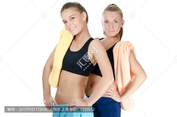 兩個(gè)體育女子孤立在白色
