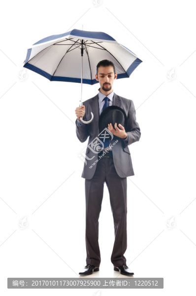 商人帶著白色的雨傘