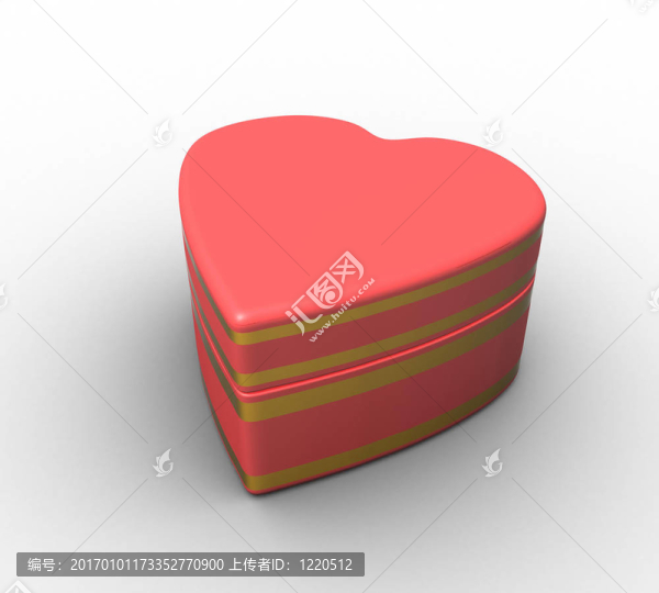 3D紅心形盒白色背景上的隔離