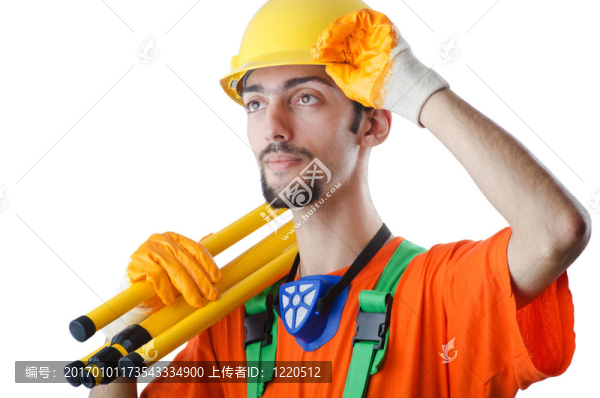 建筑工人孤立的白色