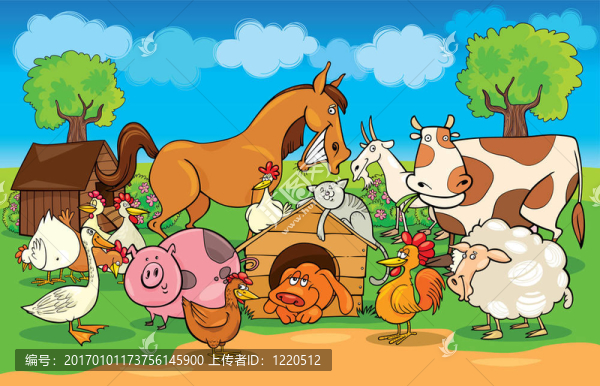 卡通田園場景與農(nóng)場動物