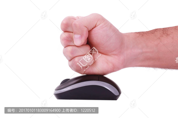 一個沖白老鼠的男男人；白色背景