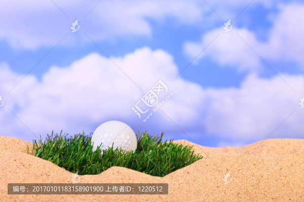 高爾夫球在一簇草在沙坑
