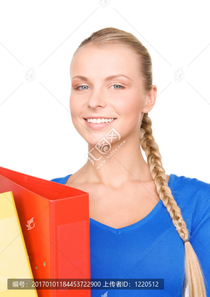 年輕漂亮的女商人與文件夾