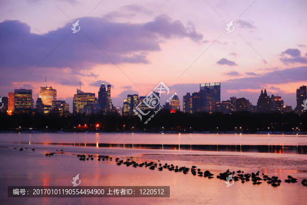 中央公園日落；紐約