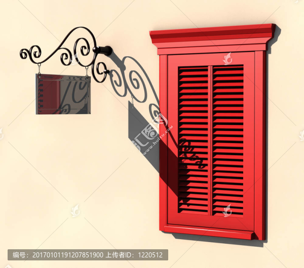 在夏季強(qiáng)烈的光與暗的招牌紅窗