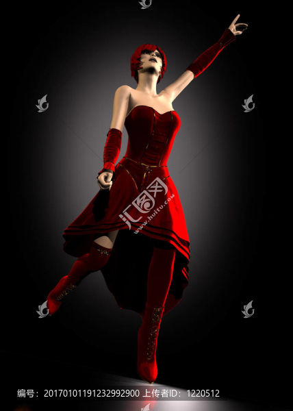 現(xiàn)實的3D女人穿著紅色的裙子