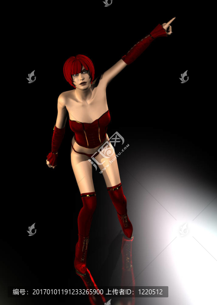 現(xiàn)實(shí)的3D女人穿著紅色的裙子