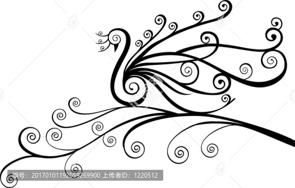 鳥；孔雀在漩渦