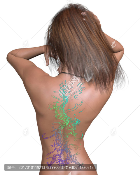 女人與Chinese,Dragon,Tattoo