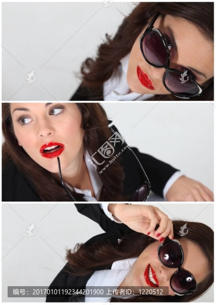 一個戴墨鏡的女人拼貼