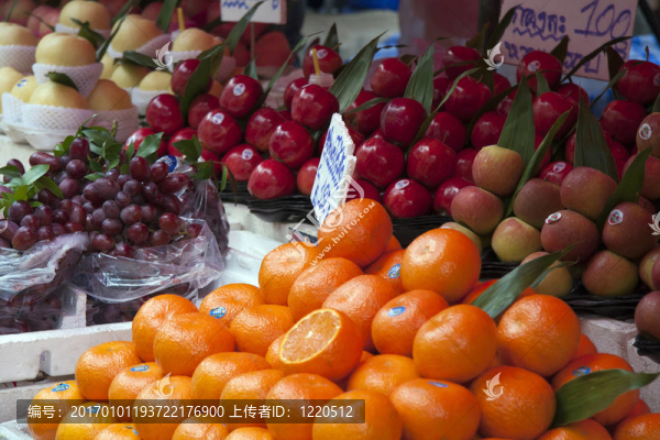 市場(chǎng)攤位上的水果