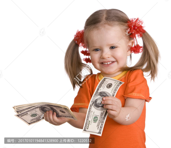 貨幣美元鈔票的小女孩。