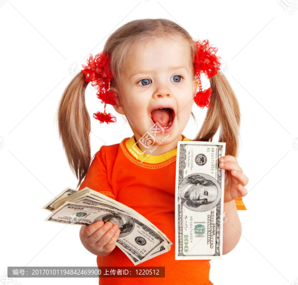 貨幣美元鈔票的女孩。