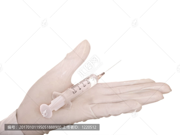 帶注射器的手套。