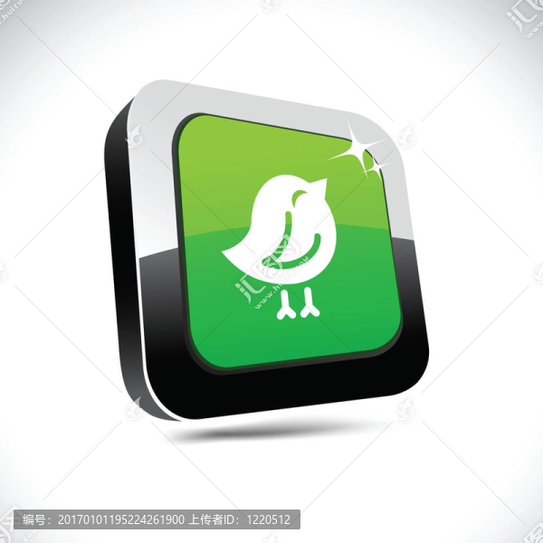 鳥3D方形按鈕。