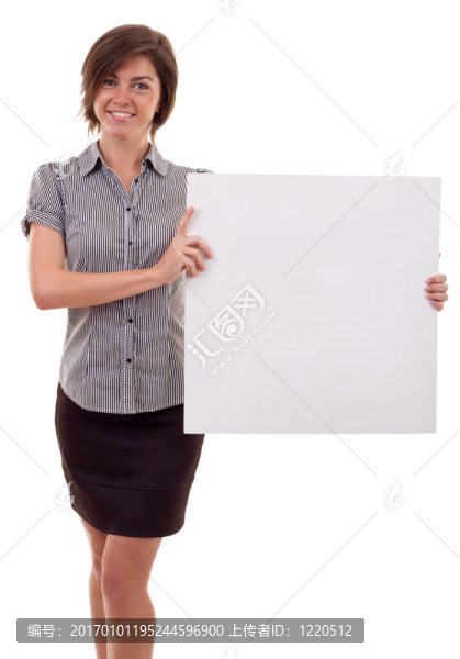 拿著一張空白廣告牌的女人