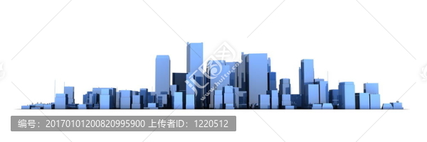 大城市三維城市模型閃亮的藍(lán)色背景白色