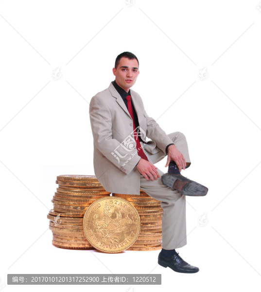 坐在金幣上的商人