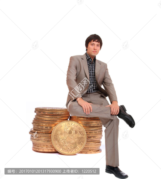 坐在金幣上的商人