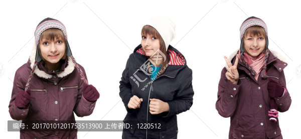拼貼美麗的少女在冬季布