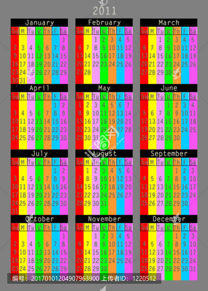 日歷2011；格式5×7英寸