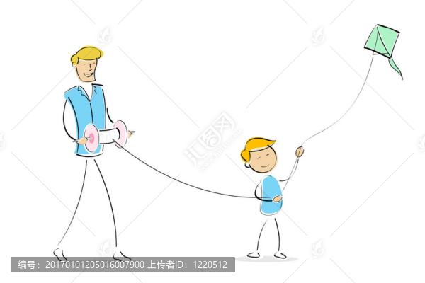 快樂爸爸和兒子一起放風(fēng)箏