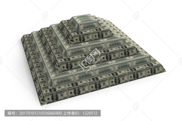 金融金字塔；白色的3D渲染