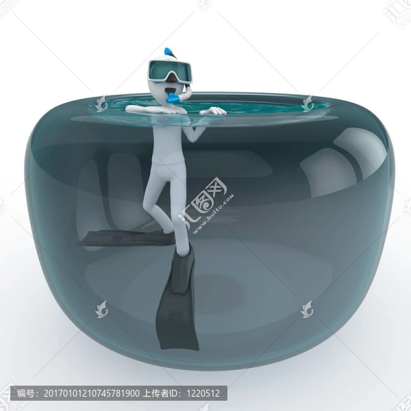3D人與水肺裝備在魚缸