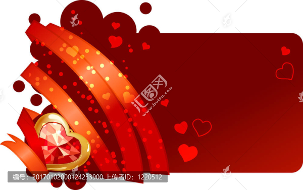 帶紅絲帶和寶石的情人賀卡