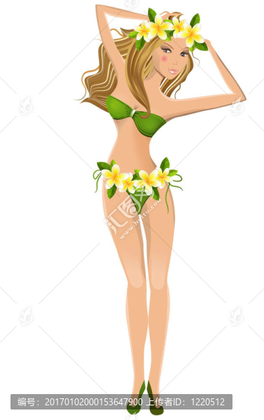與花的夏威夷花環(huán)比基尼少女