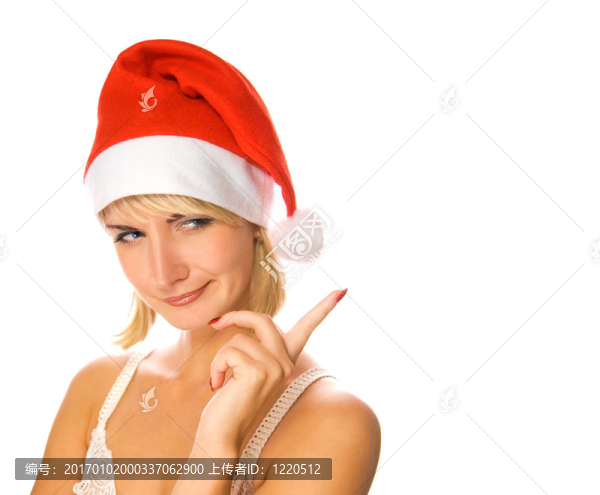 Santa太太指著手指的肖像。白色背景孤立