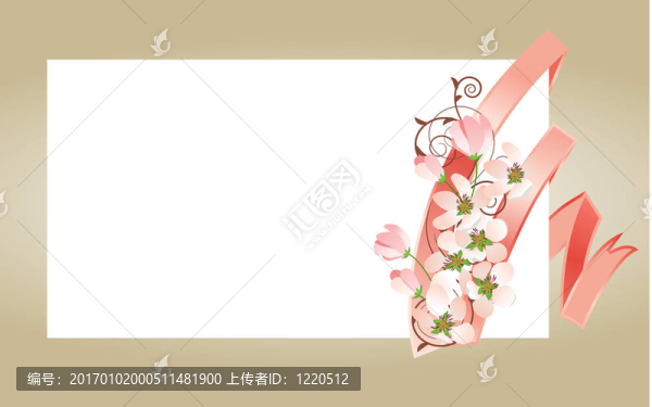 空白白帶粉紅絲帶和朵朵枝