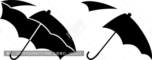 打開傘的兩個圖標。黑白色。