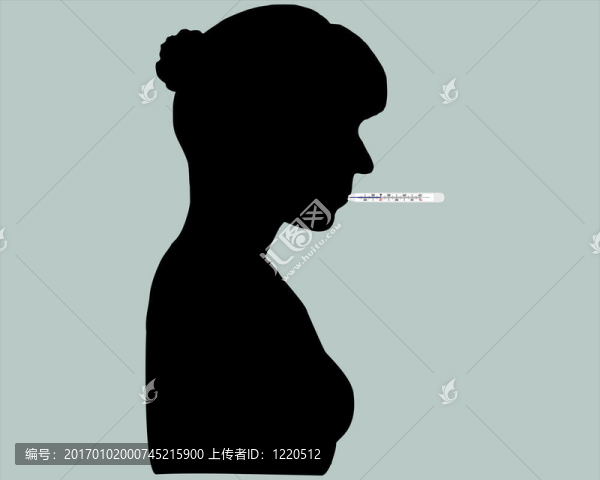 她嘴里帶著體溫計(jì)的婦女