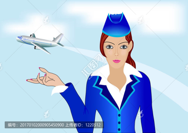 飛機(jī)背景上的年輕空姐