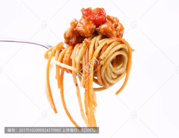 意大利面肉醬在叉