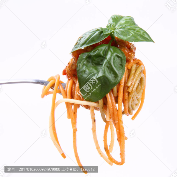 意大利面肉醬在叉