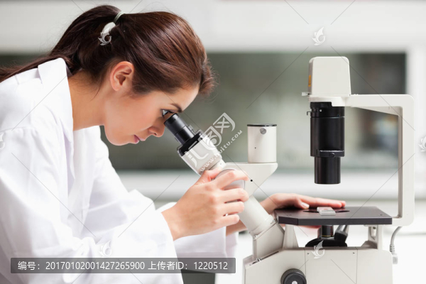 聚焦于顯微鏡下的女理科學(xué)生