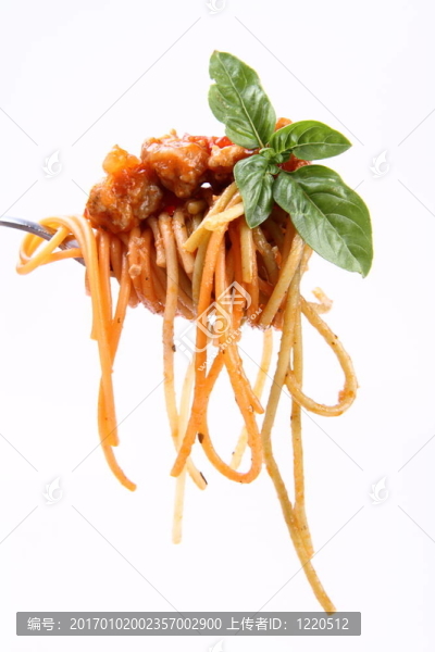 意大利面肉醬在叉