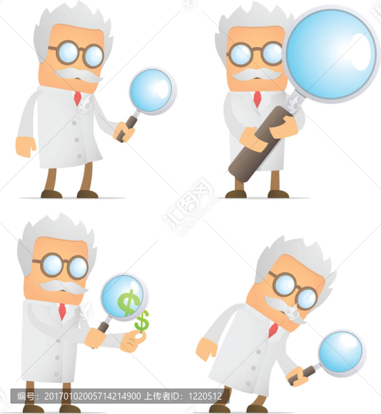 帶放大鏡的搞笑卡通科學(xué)家