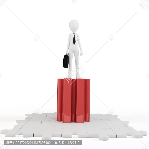3D商人坐在拼圖頂