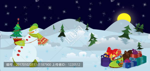 雪人和圣誕樹在鍋旗