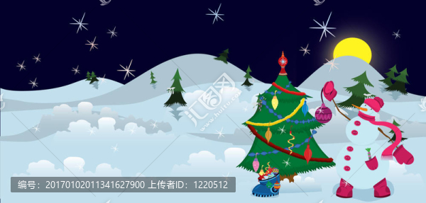 雪人正在裝飾圣誕樹旗幟