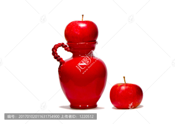 兩個(gè)蘋果和紅壺白