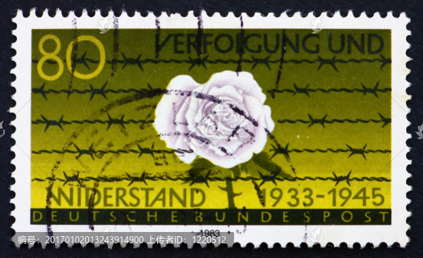 郵票德國1983白色花背后帶刺鐵絲網(wǎng)