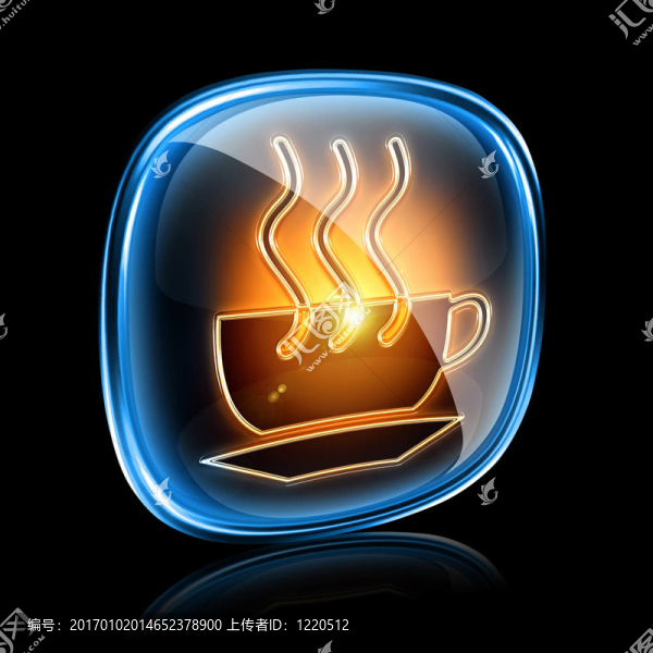 咖啡杯圖標(biāo)霓虹燈；黑色背景隔離