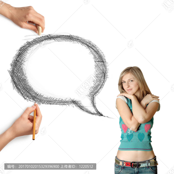 人的手與語言泡沫和女人