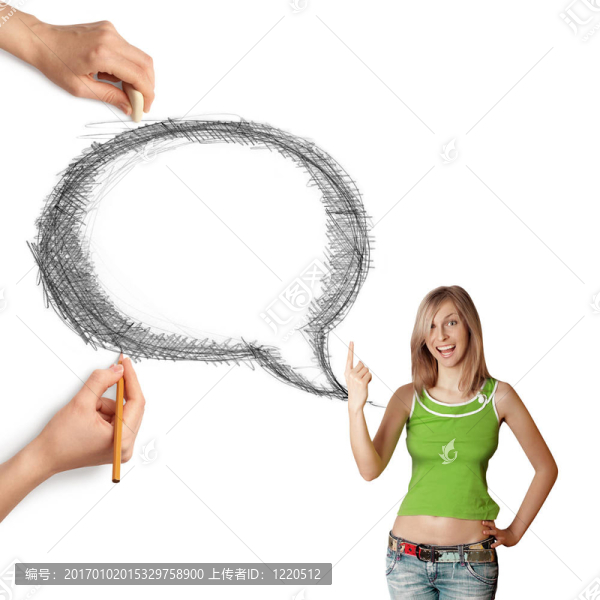 人的手與語言泡沫和女人